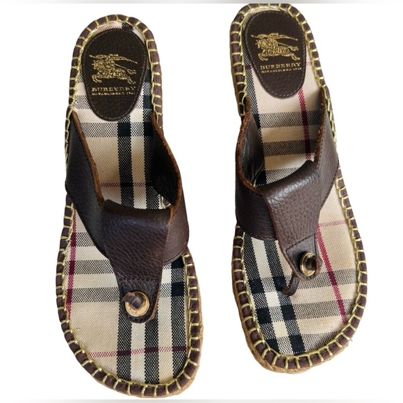 AUTHENTIC Burberry Leather Nova Checkered Plaid Wedges Heels Espadrilles - Picture 2 of 9